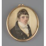 English School c.1800oil on ivoryMiniature portrait of a gentleman wearing a brown coat2.75 x 2.