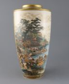 A large Exhibition quality Satsuma pottery vase, by Ryozan, Meiji period, finely painted to each