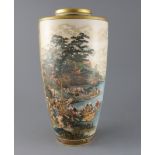 A large Exhibition quality Satsuma pottery vase, by Ryozan, Meiji period, finely painted to each