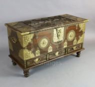 A brass mounted hardwood Zanzibar chest, with base drawer, 3ft 6in.