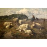 Cornelius Van Leemputten (1841-1902)oil on mahogany panelShepherdess and sheep in pasturesigned