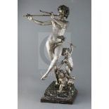 Affortunato Gory (1895-1930). A French silvered bronze group of a bacchanalian pipe player and two