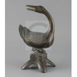 A Chinese bronze 'duck' censer and cover, late Ming dynasty, the duck with it's head turned