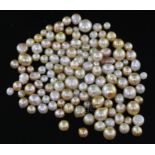One hundred and twenty seven loose undrilled assorted shaped natural pearls, gross weight ,106.44ct,