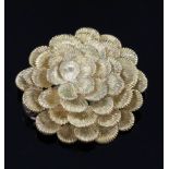 A 1960's Kutchinsky textured 18ct gold flower head clip brooch, signed en verso, 38mm.