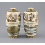 A fine pair of Japanese Satsuma pottery ovoid vases, by Yabu Meizan, Meiji period, each upper half