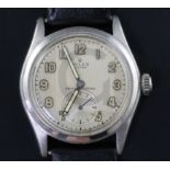 A gentleman's 1940's stainless steel Rolex Oyster shock-resisting manual wind wrist watch, with