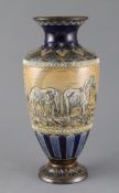 Hannah Barlow for Doulton Lambeth, a 'horses' sgraffito baluster vase, c.1895, with lappeted