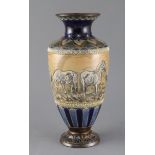 Hannah Barlow for Doulton Lambeth, a 'horses' sgraffito baluster vase, c.1895, with lappeted