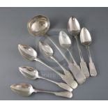 A part suite of early 19th century Scottish provincial silver fiddle pattern flatware, comprising