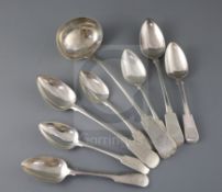 A part suite of early 19th century Scottish provincial silver fiddle pattern flatware, comprising