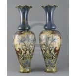 Eliza Simmance for Doulton Lambeth, a pair of tall Art Nouveau baluster vases, c.1895, each