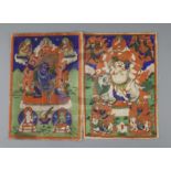 A set of five Tibetan thangkas depicting Buddhist deities, late 19th century, painted on silk,