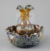 Eliza Simmance for Doulton Lambeth, an unusual frill-edged vase with integral surrounding bowl, c.
