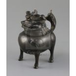 A Chinese bronze mythical beast censer and cover (Luduan), 17th century, the cover with pierced