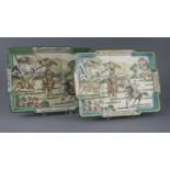 A near pair of Canton enamel shaped rectangular dishes, Republic period, each finely painted with
