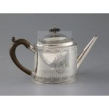 A George III silver oval teapot by Hester Bateman, with engraved crest and decorated with beaded and