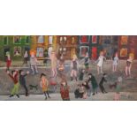 Fred Yates (1922-2008)oil on canvasStreet scenesigned, Studio stamp verso15 x 31in.