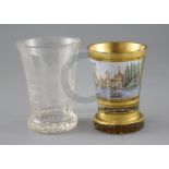 Two Bohemian glass beakers, ranftbechers, c.1840 and 1900, one in clear glass engraved with