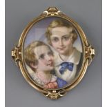 Victorian Schooloil on ivoryMiniature portrait of two boys2.5 x 2in., hair back frame