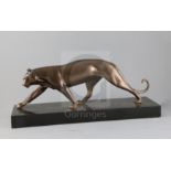 Irénée Rochard (1906-1984). A French Art Deco bronze model of a panther, on black marble plinth, W.