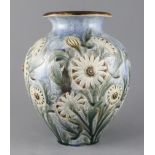 Frank A Butler for Doulton Lambeth, a large floral design vase, dated 1885, impressed mark and