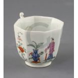 An early Worcester octagonal coffee cup, c.1753, of rare large size, applied with a double C-