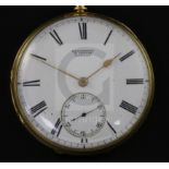 A George V engine turned 18ct gold keywind pocket watch by Brockbank & Atkins, London, with Roman