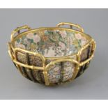 A fine Japanese Satsuma pottery basket moulded bowl, by Kinkozan, Meiji period, the exterior painted