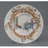 A French Kakiemon style porcelain soup plate, 18th or 19th century, painted with figures in an