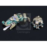 Two antique Indian, gold, enamel and gem set fobs/pendant, one modelled as the head of a dog, with