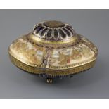 A Japanese Satsuma pottery koro and cover, by Kinkozan, Meiji period, of quatrelobed form, the