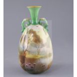 A good Royal Worcester vase, painted with storks by William Powell, c.1905, of lobed ovoid form,