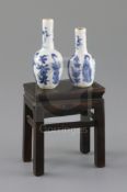 Two similar Chinese blue and white lobed miniature bottle vases, Kangxi period, each painted with