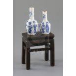 Two similar Chinese blue and white lobed miniature bottle vases, Kangxi period, each painted with