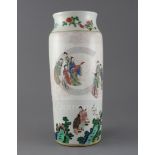 A Chinese famille verte sleeve vase, in Transitional style, probably late 19th century, painted with