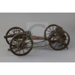 A 19th century scratch built model of a horse artillery six pounder gun and carriage, made of
