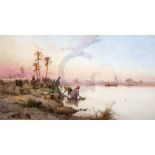 Spyridon Scarvelli (Greek, 1868-1942)two watercoloursFerry boats at Cairo and Landscape at