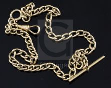 An 18ct. gold oval link albert, 38cm.