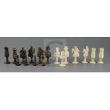 An 18th century Dieppe bone figural part chess set