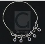 A 1980's Italian 18ct white gold, sapphire and diamond set drop necklace by Cuccarollo Costante,