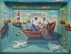 § Pamela Jane Crook (1945-)acrylic on board'Fishers'overall 16 x 20in.
