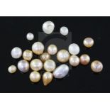 Twenty one loose undrilled natural pearls, gross weight 49.27cts, with accompanying Gem and Pearl