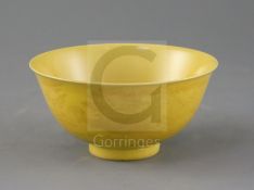 A Chinese yellow glazed sgraffito 'dragon' bowl, Qianlong seal mark and of the period (1736-95),