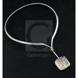 A Vivianna Torun for Georg Jensen sterling silver and rutilated quartz Dew Drop pendant, design