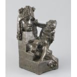 Gustave-Joseph Chéret (1838-1894). A bronzed terracotta group of putto beside a classical mask,