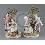 A pair of Meissen groups, late 19th century, the first modelled with a lady playing a mandolin and a