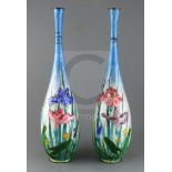 A pair of large Japanese ginbari cloisonne enamel bottle vases, c.1910, each decorated in silver