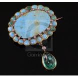 A late Victorian turquoise and rose cut diamond set pendant brooch, with pear shaped cabochon
