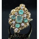 A Victorian gold, five stone emerald and six stone diamond set cluster dress ring, of lozenge form